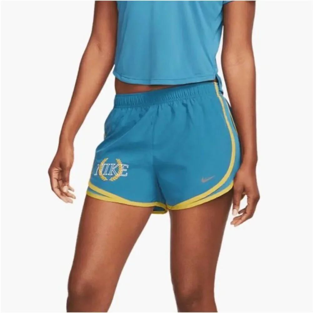 Nike Women's M 3" Dri-FIT Icon Tempo Lined Running Shorts Blue/Yellow Athletic